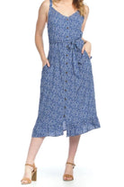 Geo Smocked Back & Tie Belt- Navy design
