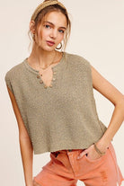 Cutout Neckline with Button Detail Sweater- oatmeal