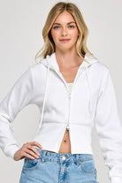 Fleece Relaxed Fit Cropped 2-Way Zip Up Hoodie- off white