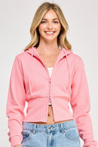 Fleece Relaxed Fit Cropped 2-Way Zip Up Hoodie- hot pink