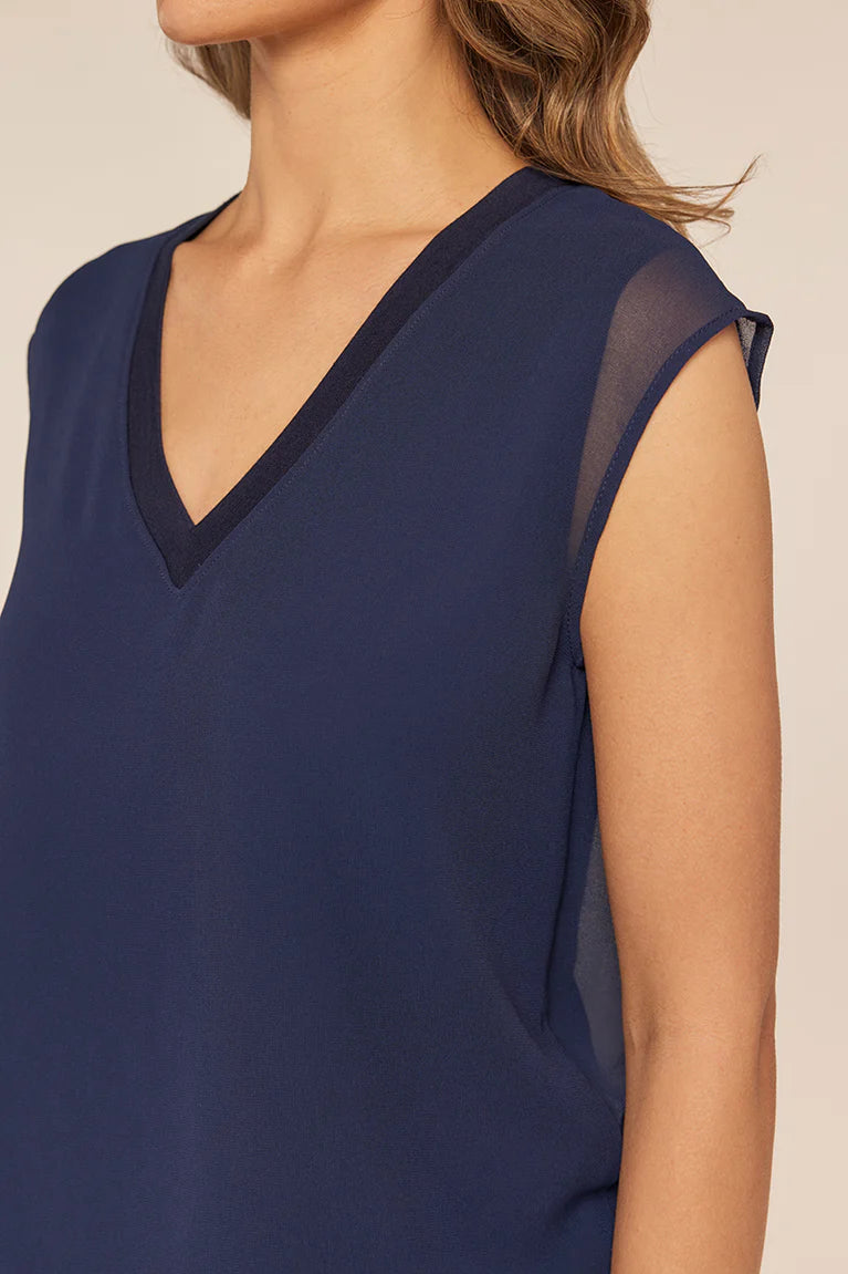 Barbie Chiffon V-Neck Tank- navy