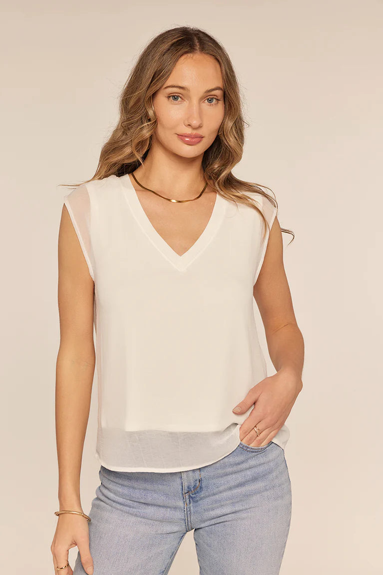 Barbie Chiffon V-Neck Tank- off white