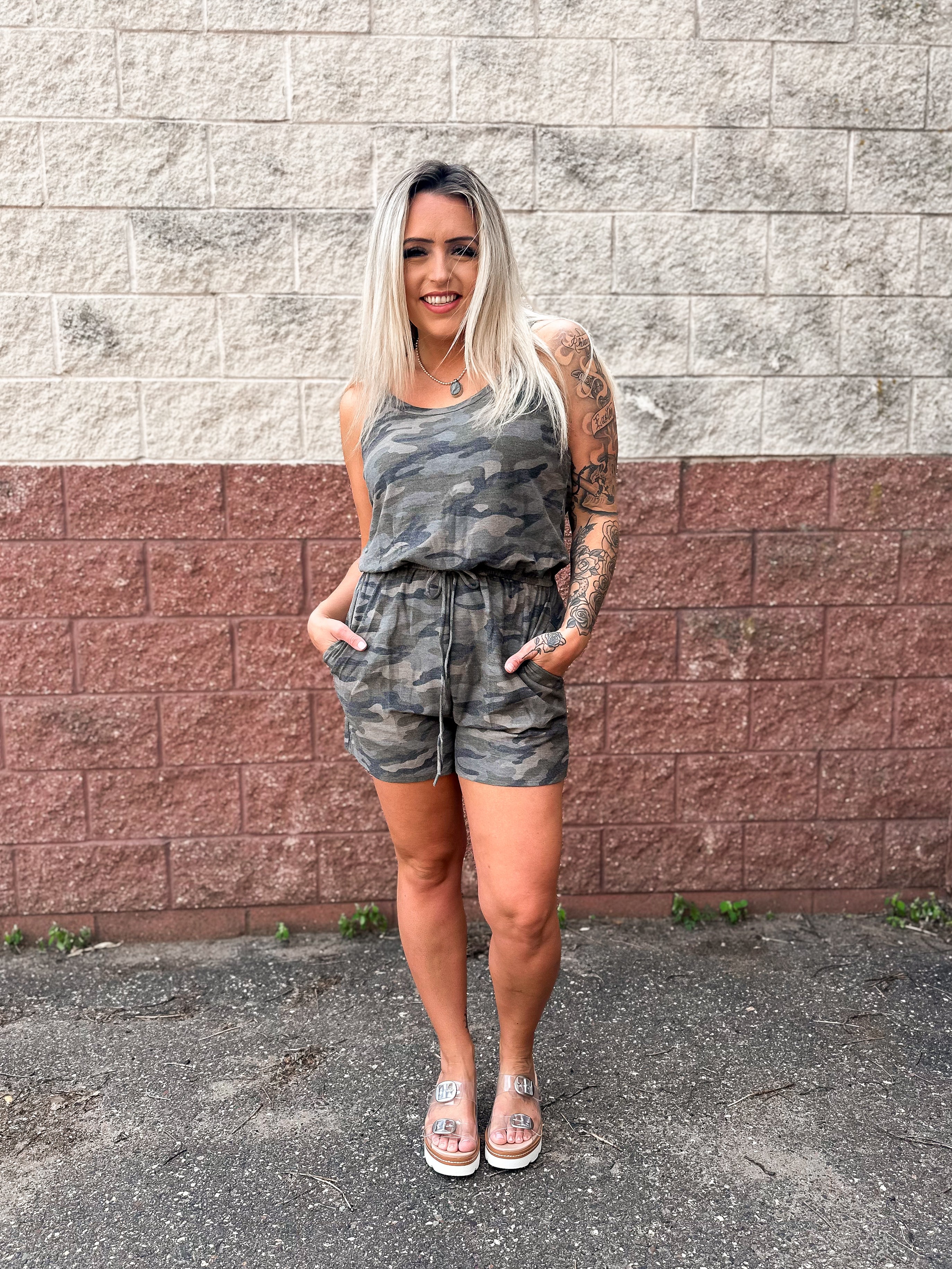 Mainstream Boutique Stillwater Women’s Knit Camo Romper