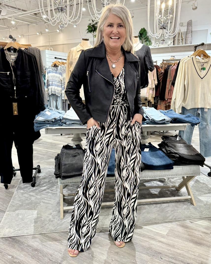 Veronica M Sleeveless Wide Leg Jumpsuit- Black/Ivory Ella