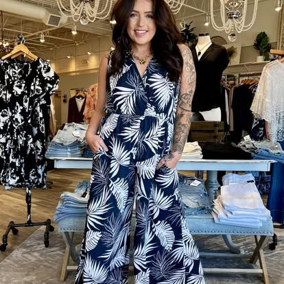Tropical Print Wide Leg Jumpsuit