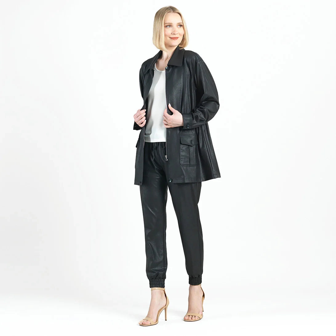 Longer Liquid Leather Jacket in black