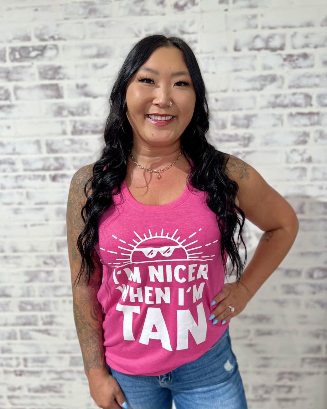 Nicer Tan Tank- hot pink