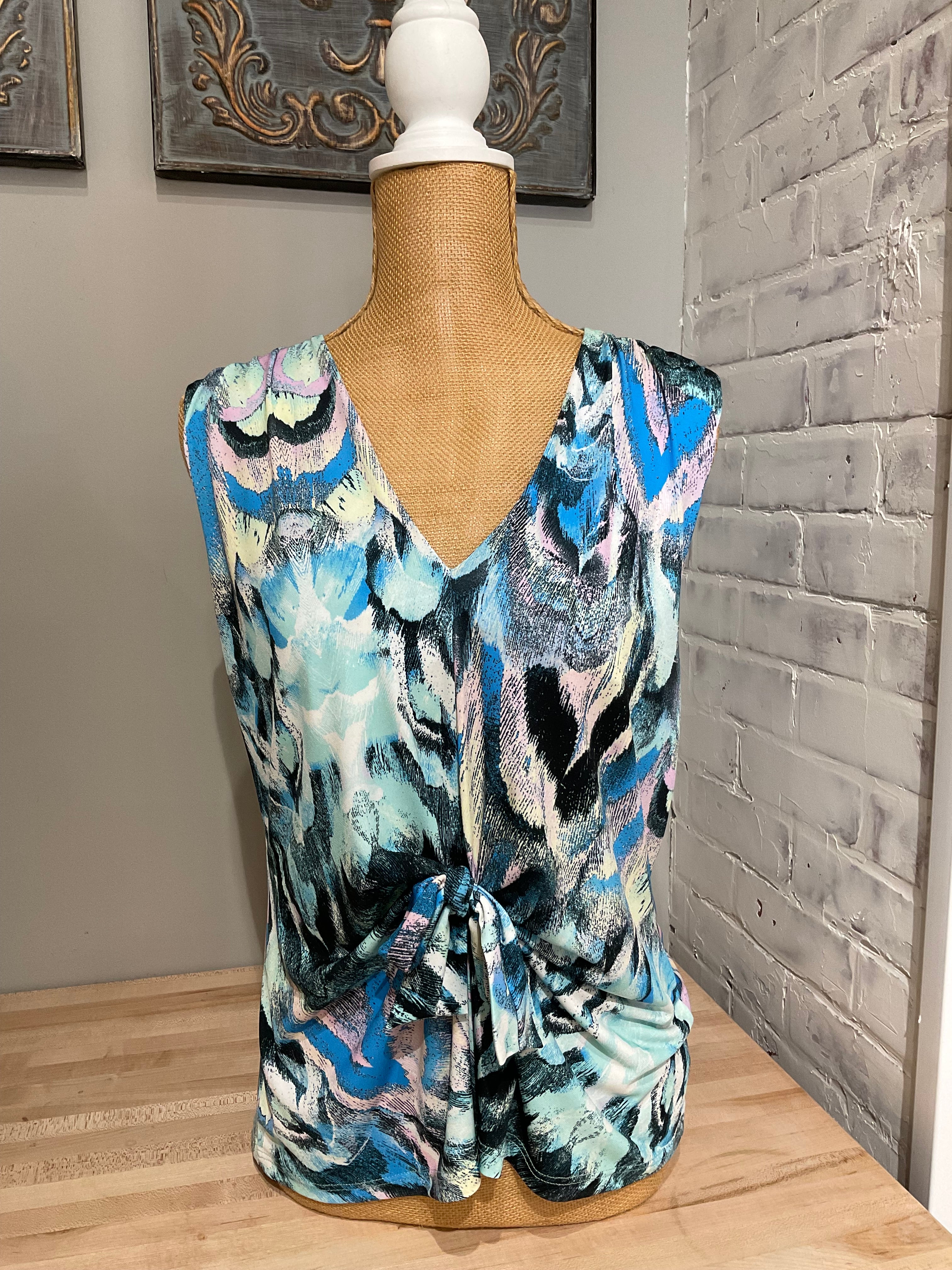 Clara Sun Woo Soft Knit Front Tie Sleeveless Floral