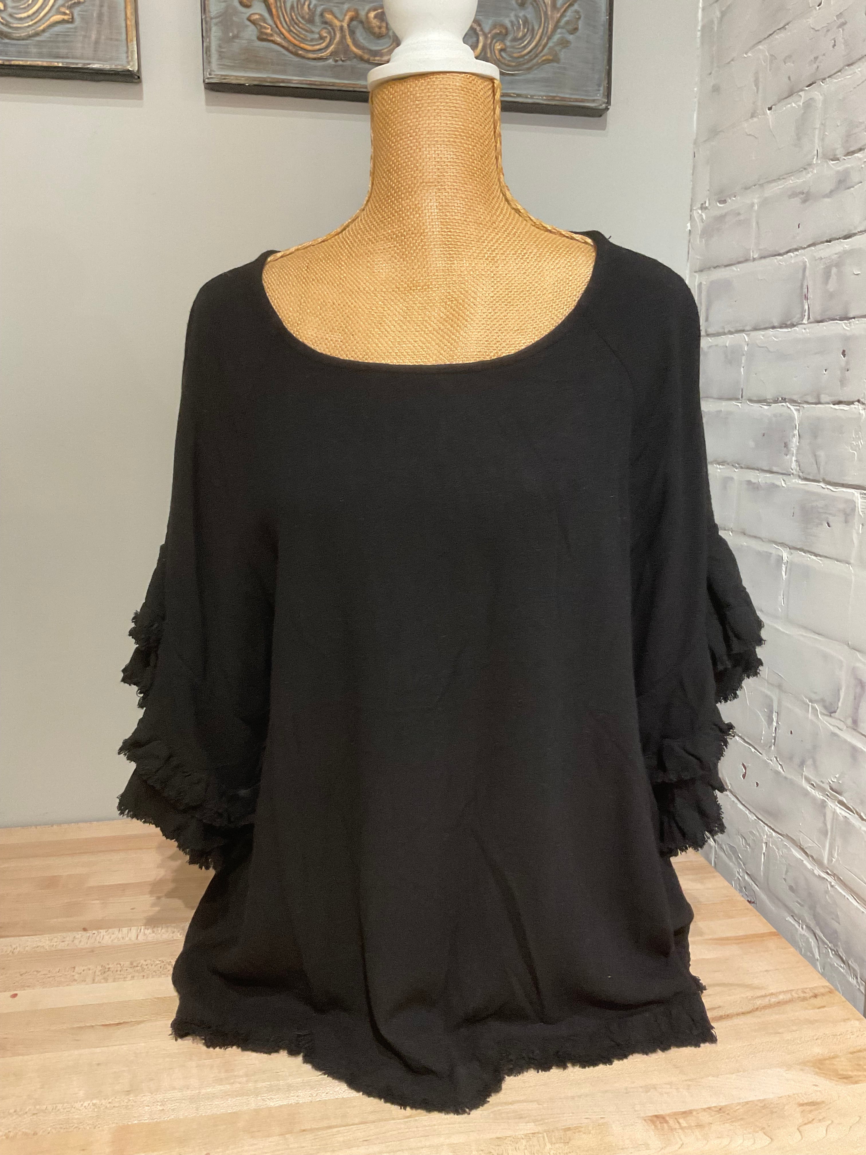 Layered Ruffle s/s frayed hem Umgee- Black