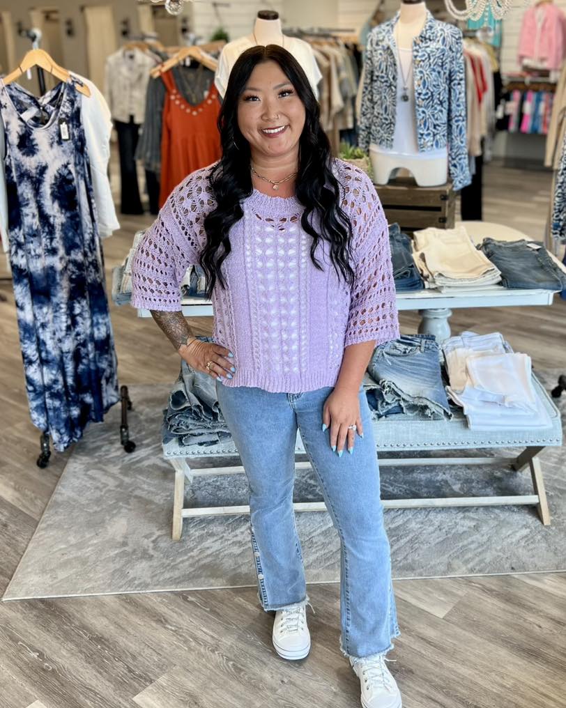 Crochet Knit Top in Lavender by Apricot