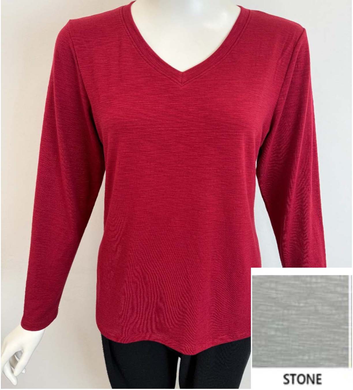 V-Neck Long Sleeve Top- stone