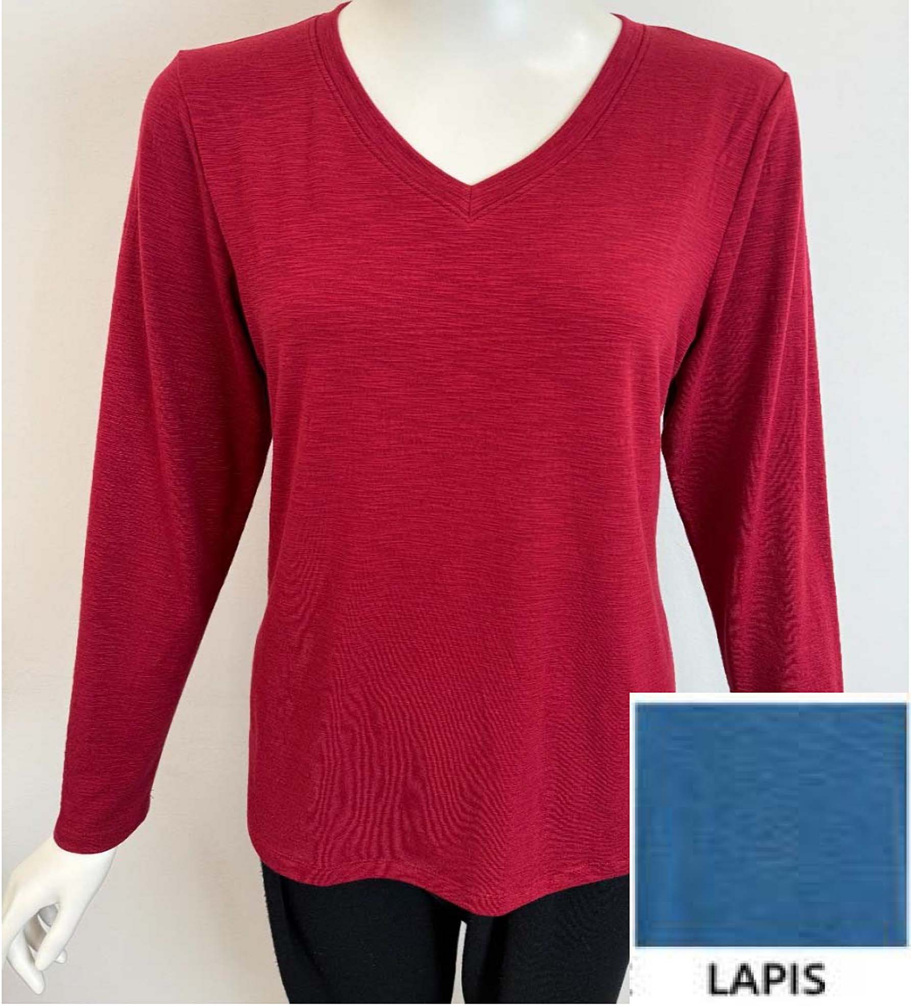 V-Neck Long Sleeve Top-lapis