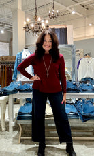 Oversized Pullover with Roll Edge Neck Trim- cherry