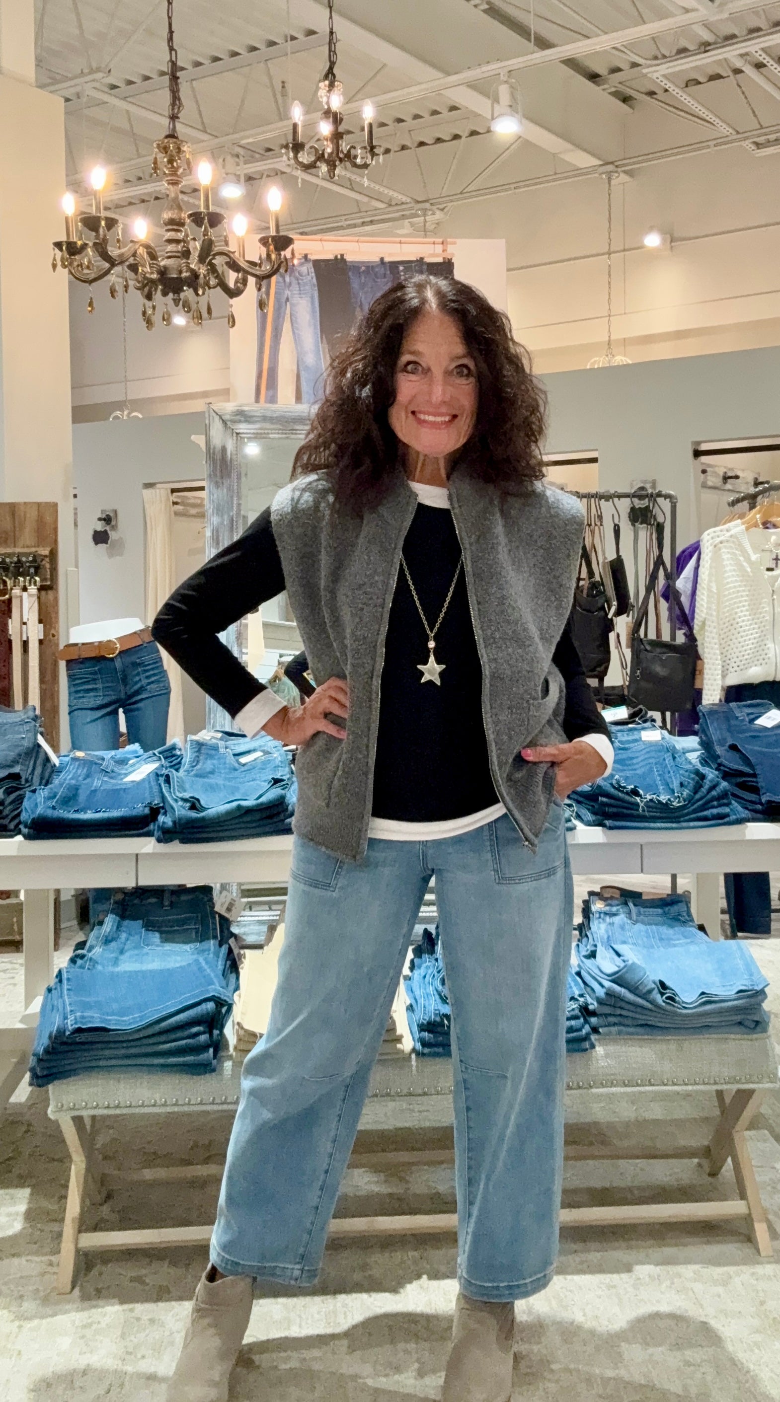 Zip Up Sweater Vest With Patch Pockets