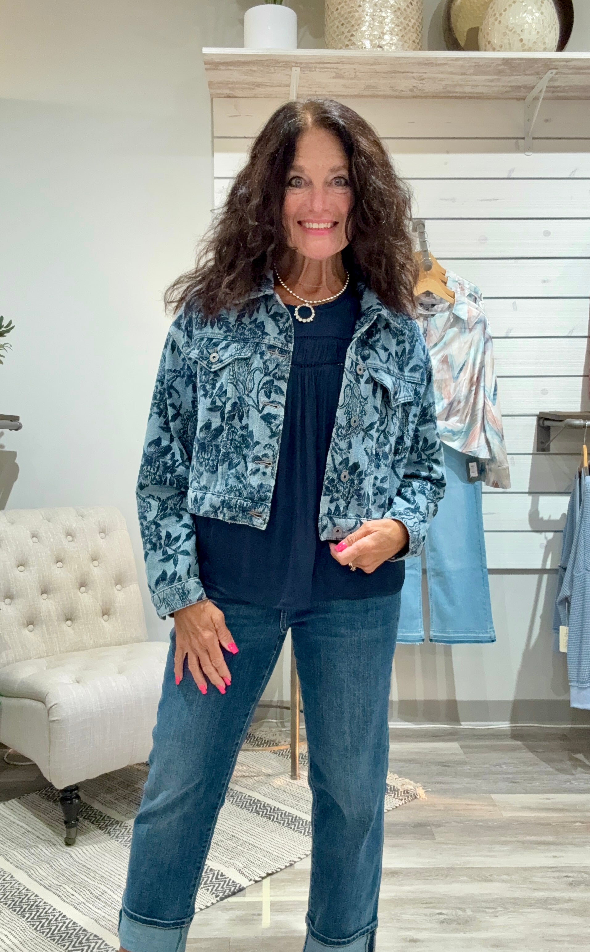 Cropped Jacquard Denim Jacket