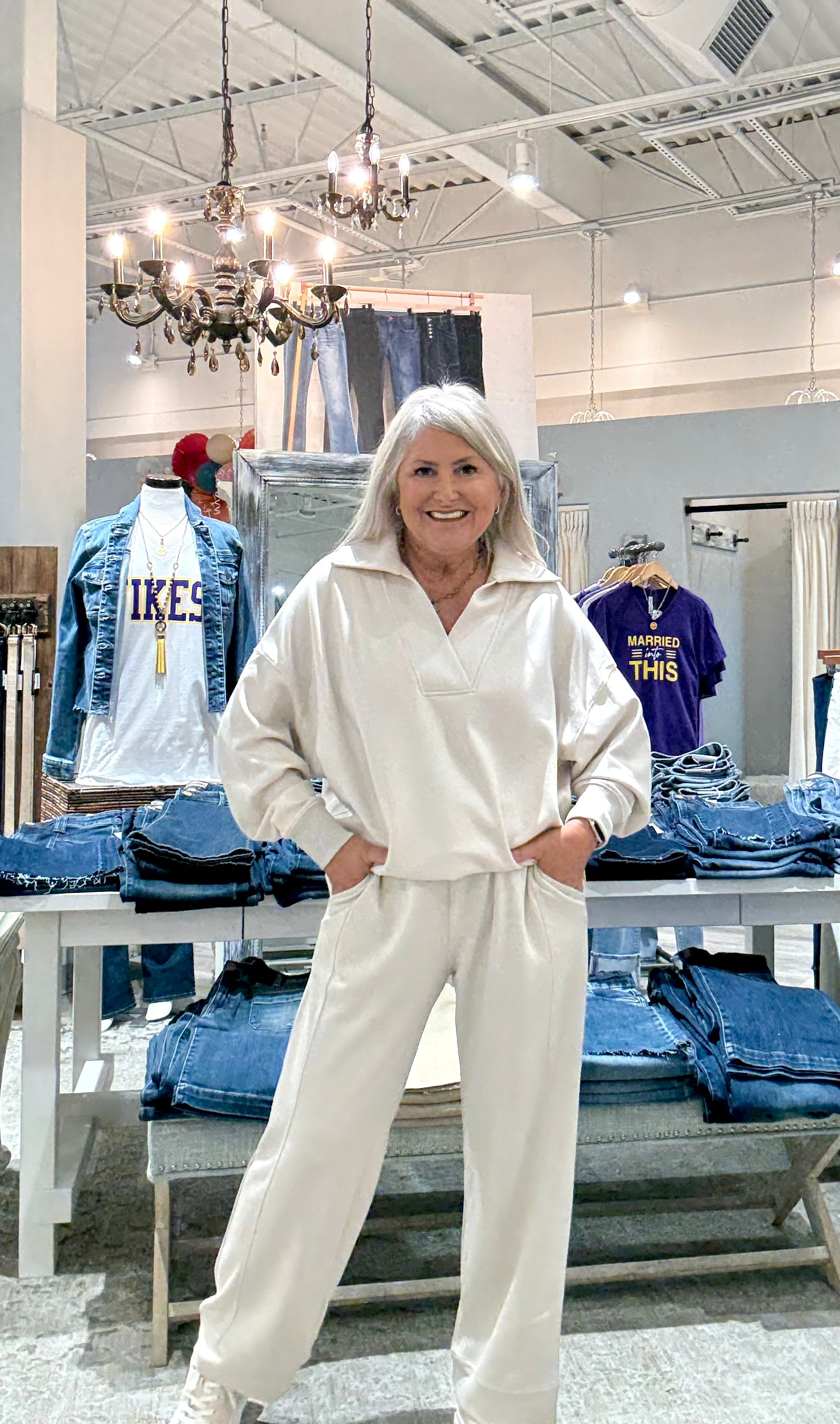 Luxeknit Chic Ease Collared Pullover- ecru