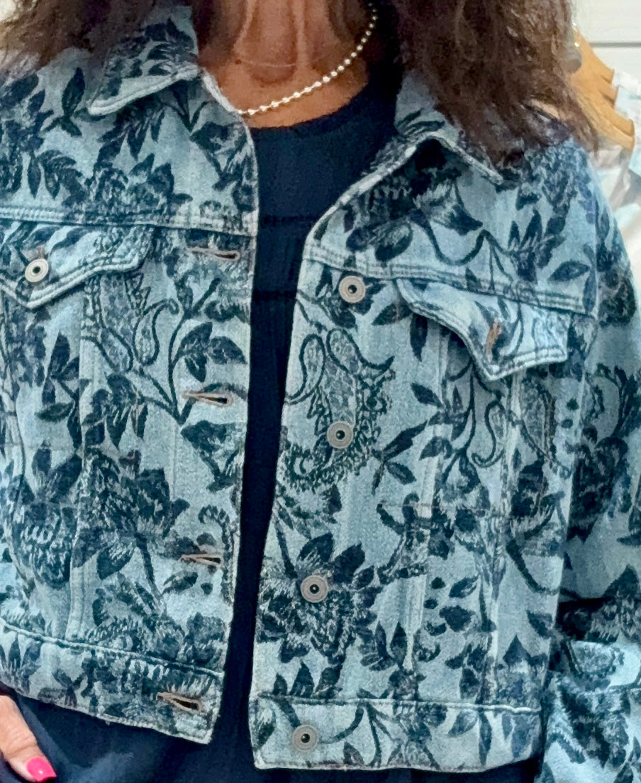 Cropped Jacquard Denim Jacket