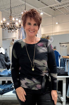 Brush Print Soft Knit Side Tie Sweater