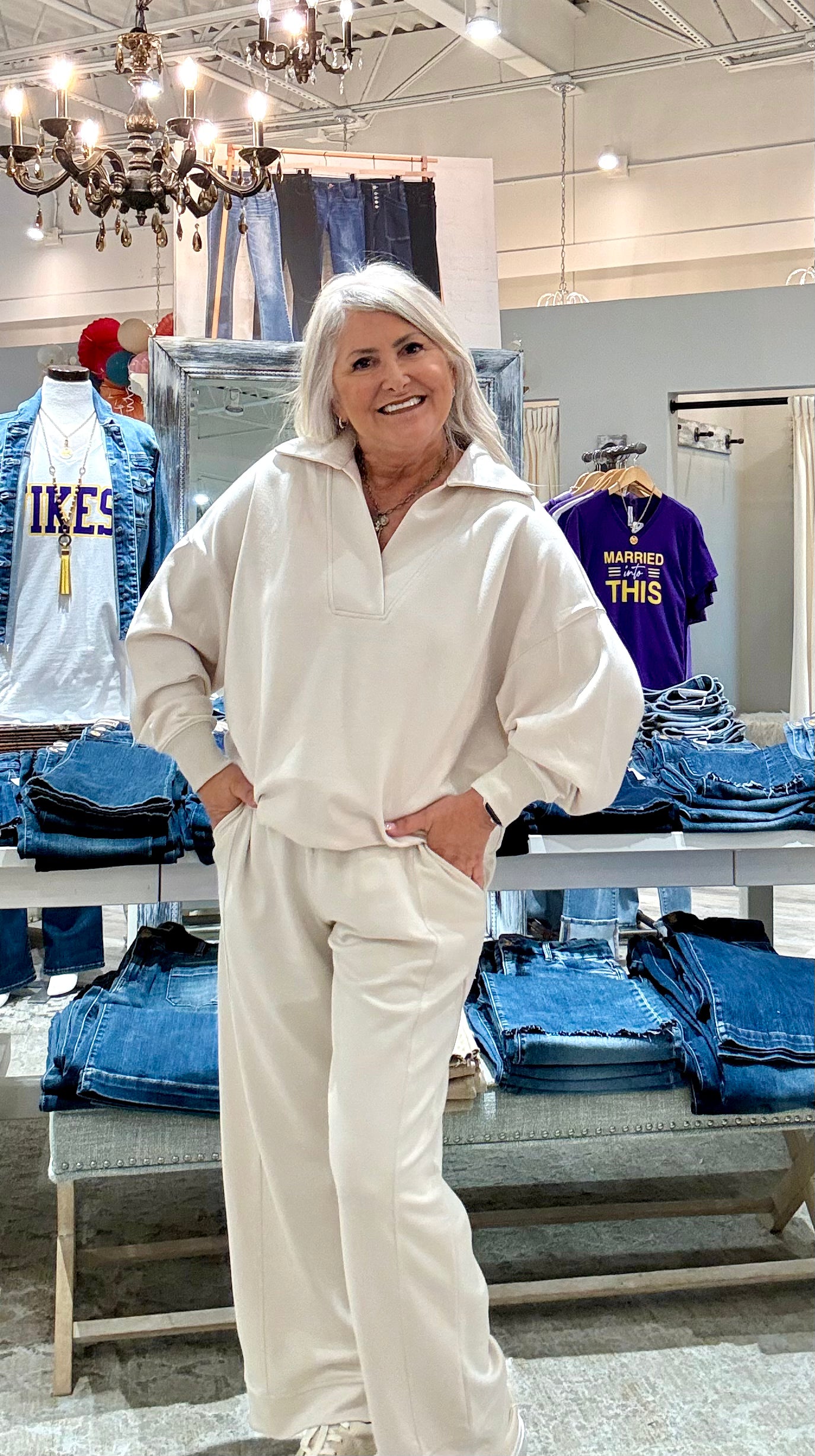 Luxeknit Chic Ease Collared Pullover- ecru