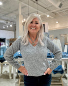 Pullover V-Neck Sweater- grey