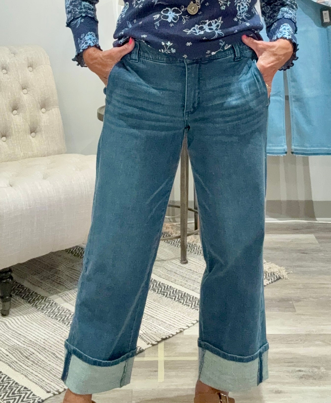 High Rise Boyfriend with Fixed Cuff Denim