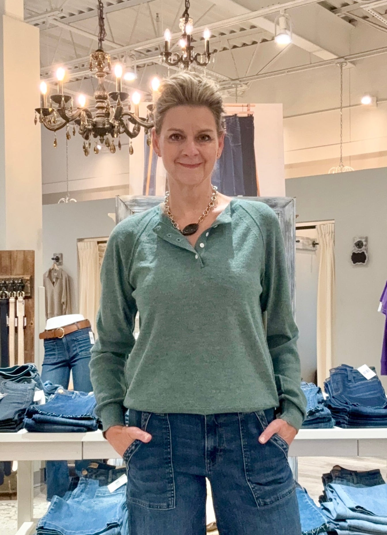 Henley Button Neck Pullover Sweater