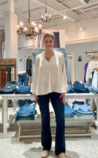 Long Sleeve Blouse with Ruffle Collar- moonstone