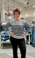 Long Sleeve Crew Neck Dropped Shoulder Striped Sweater