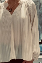 Long Sleeve Blouse with Ruffle Collar- moonstone