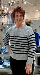 Long Sleeve Crew Neck Dropped Shoulder Striped Sweater