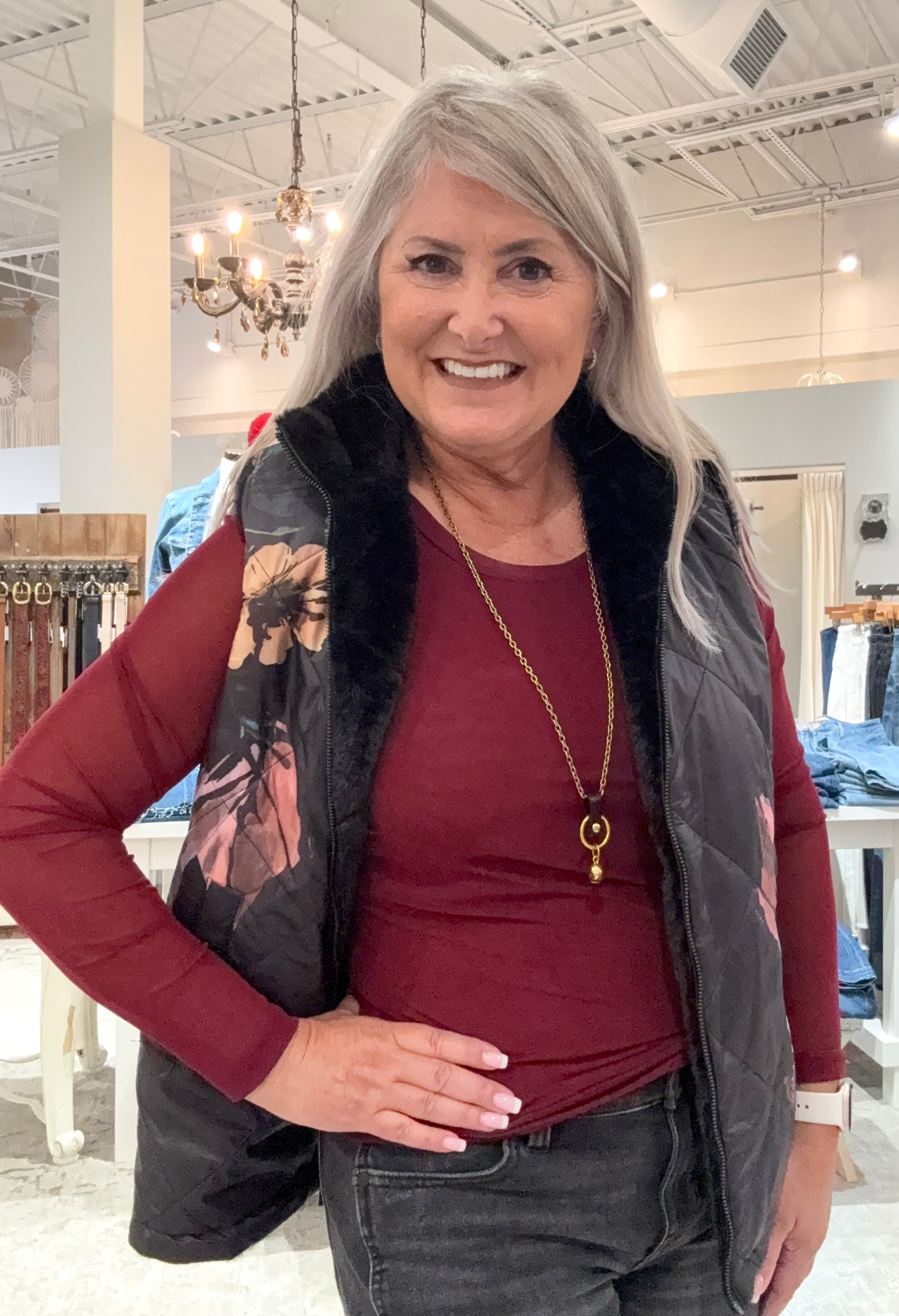 Long Sleeve Mesh Top- Burgundy 