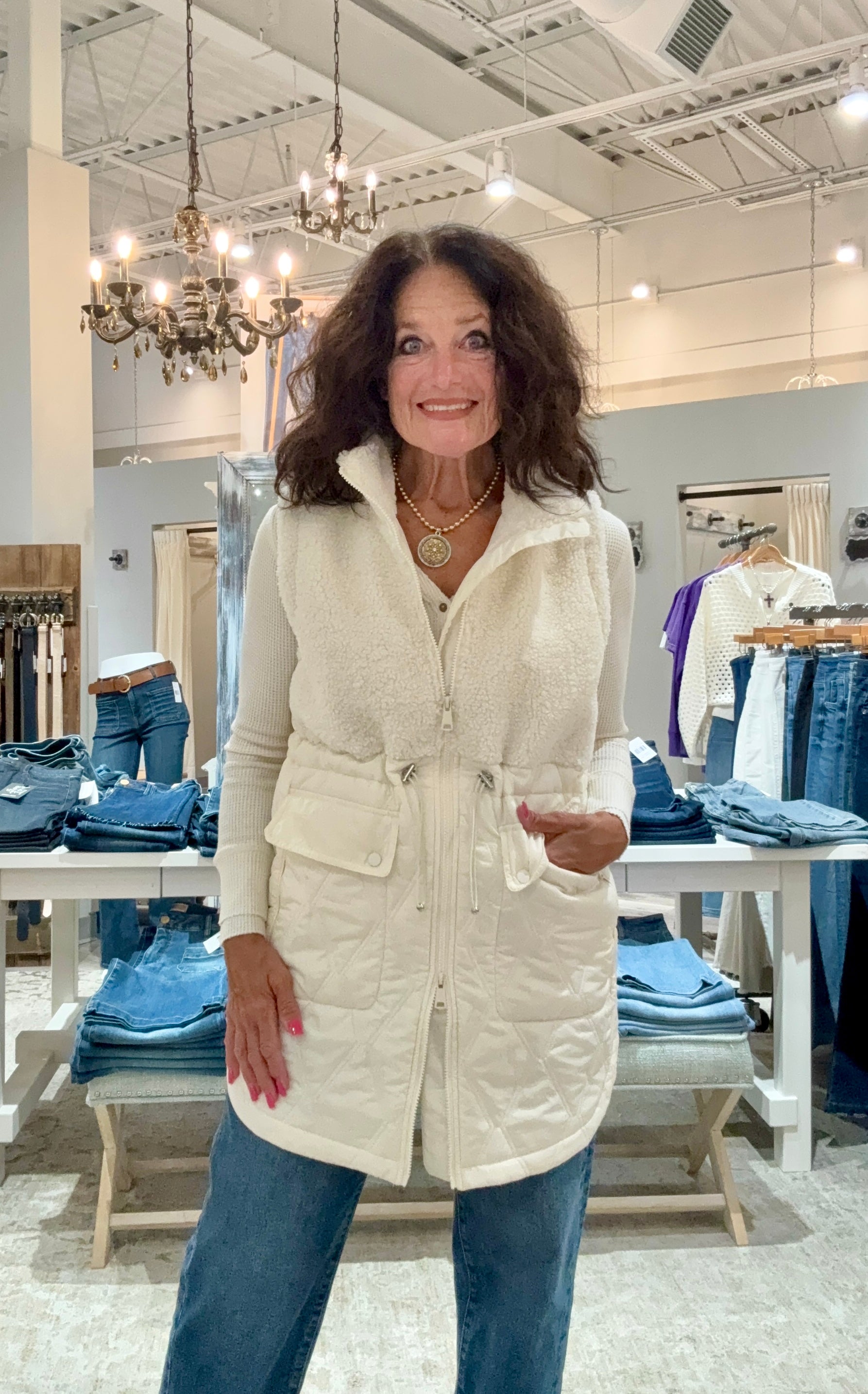 Sleeveless Mix Media Sherpa Vest