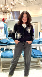 Long sleeve Button Down Cardigan with Floral Embroidery