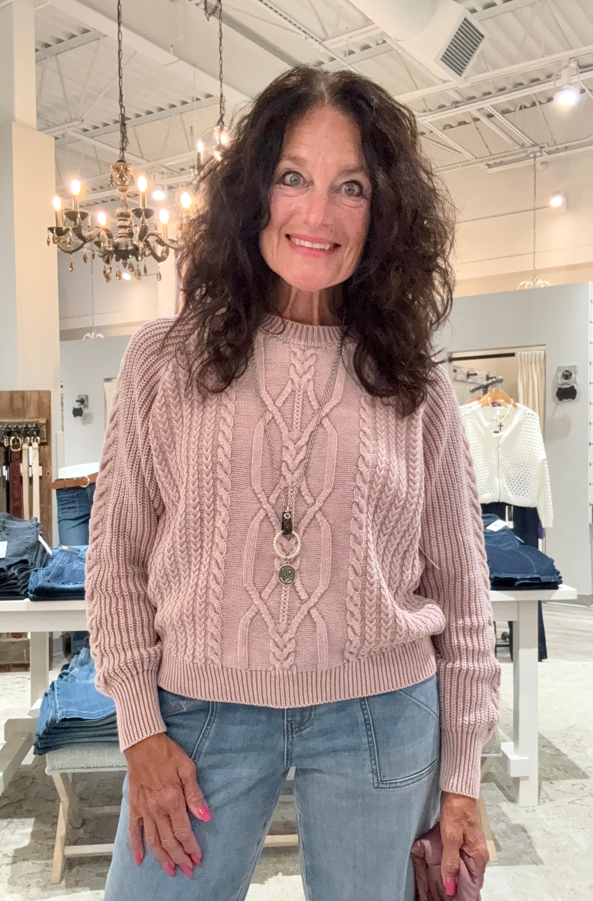 Washed Cable Sweater- rose