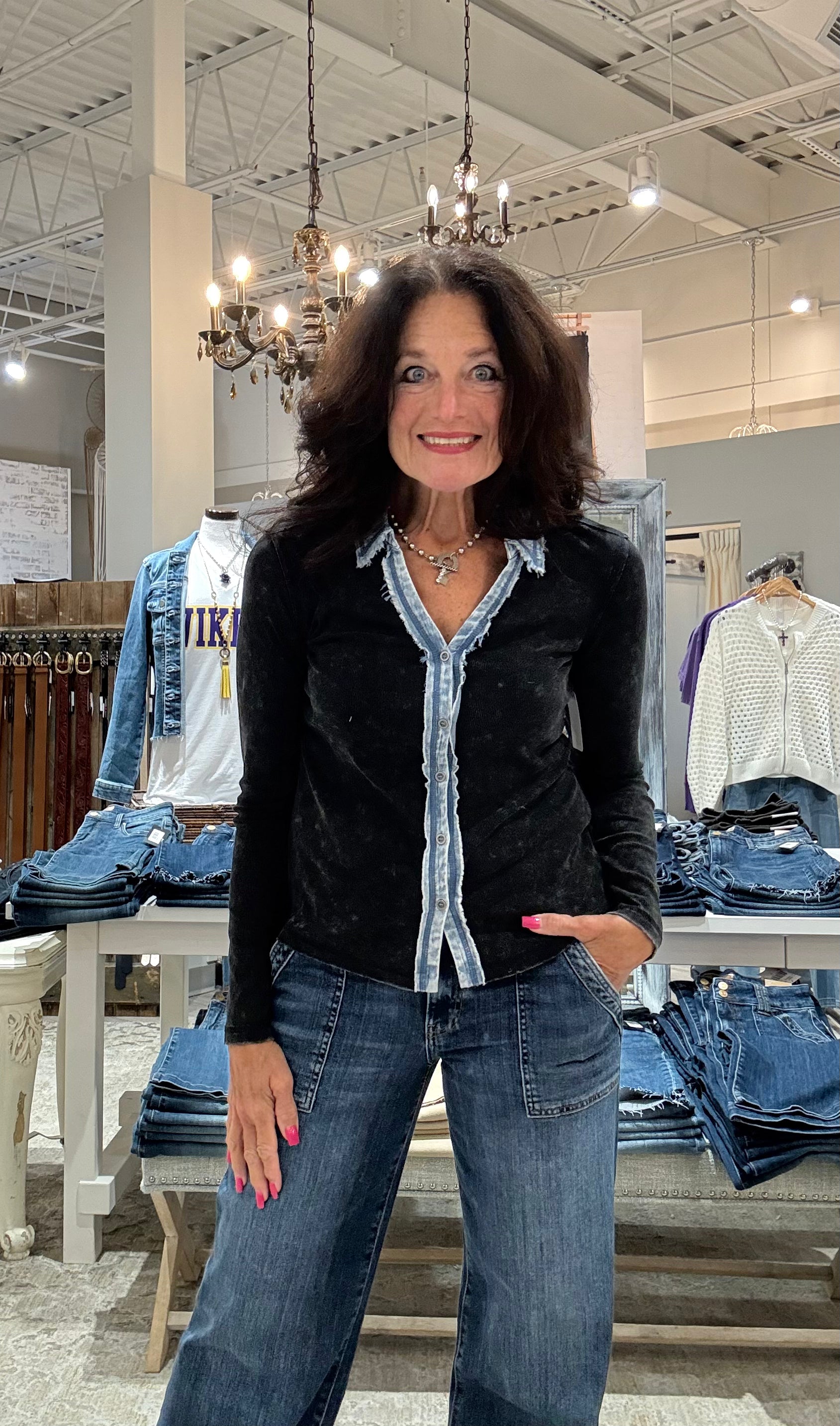 Washed Rib Thermal Button Down Top