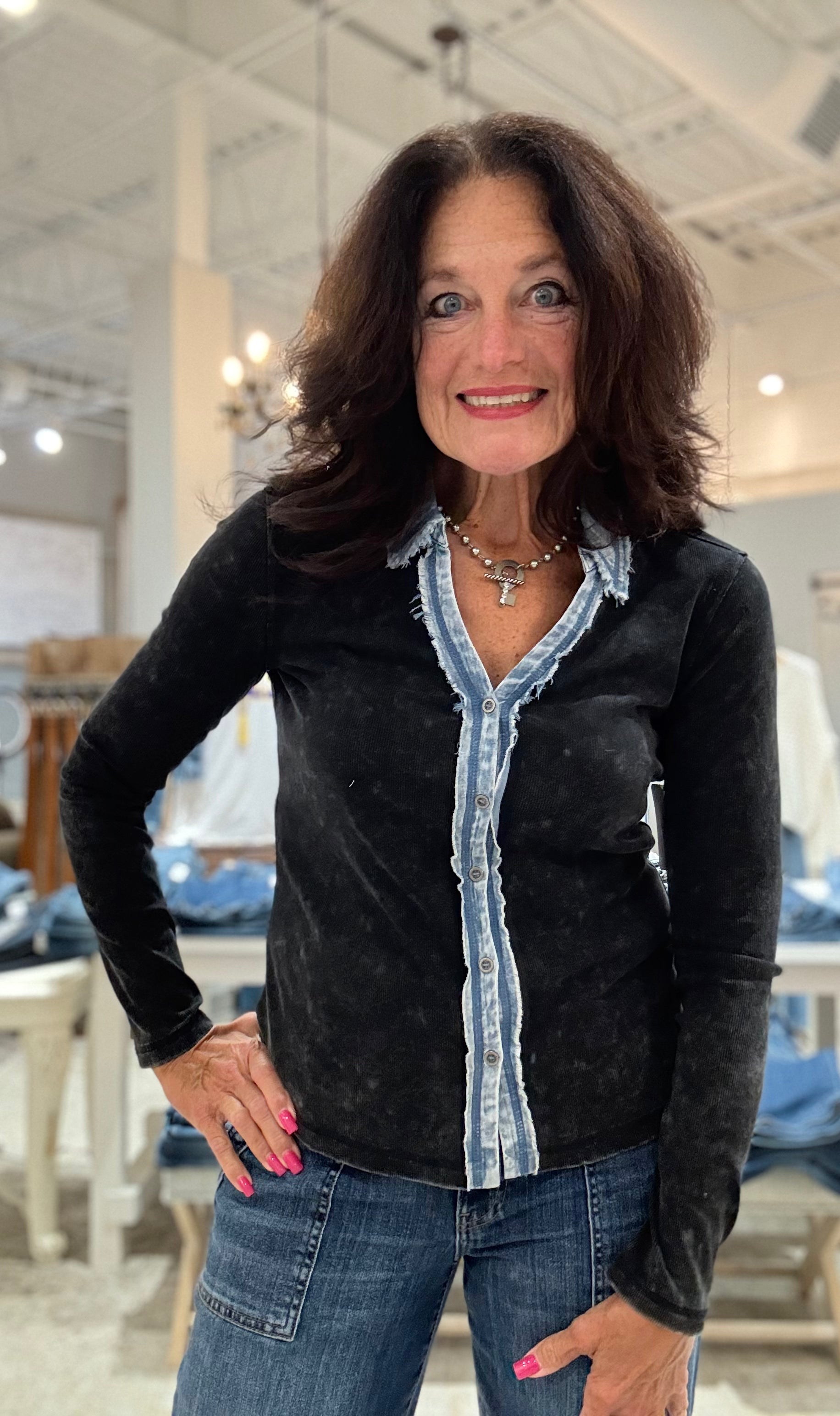 Washed Rib Thermal Button Down Top