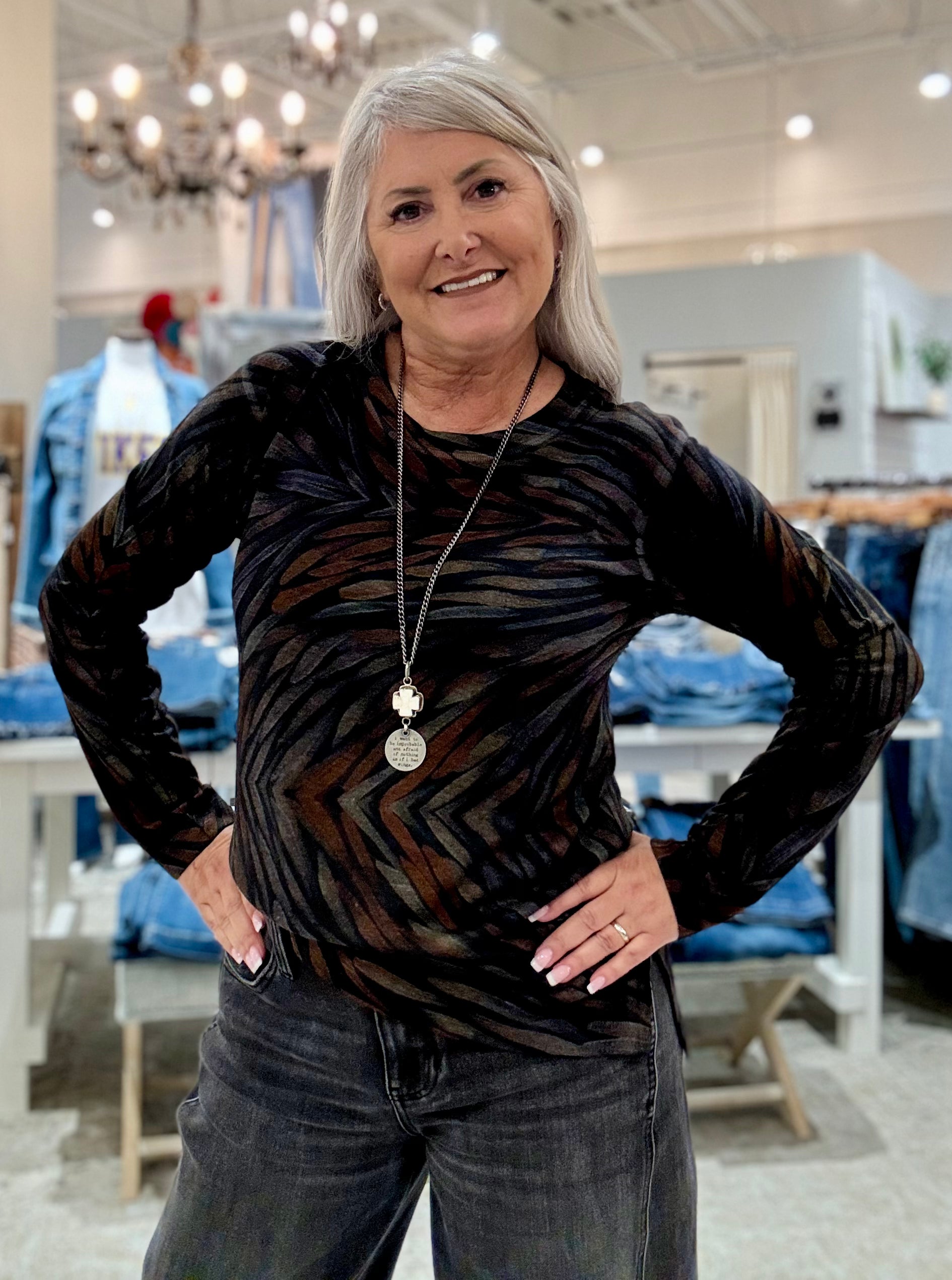 Long Sleeve Arrow Print Hacci Top