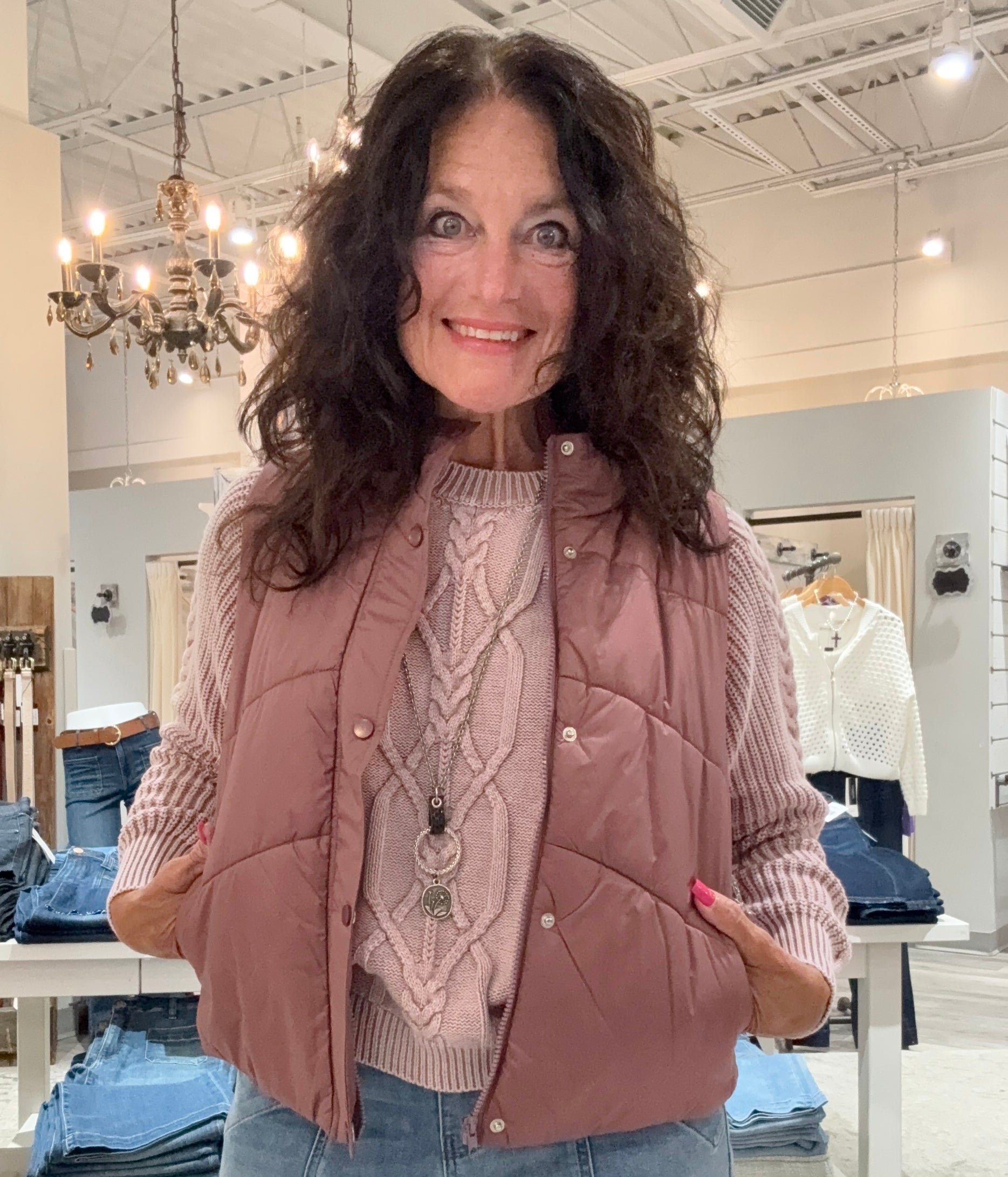 Washed Cable Sweater- rose