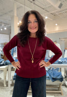 Oversized Pullover with Roll Edge Neck Trim- cherry