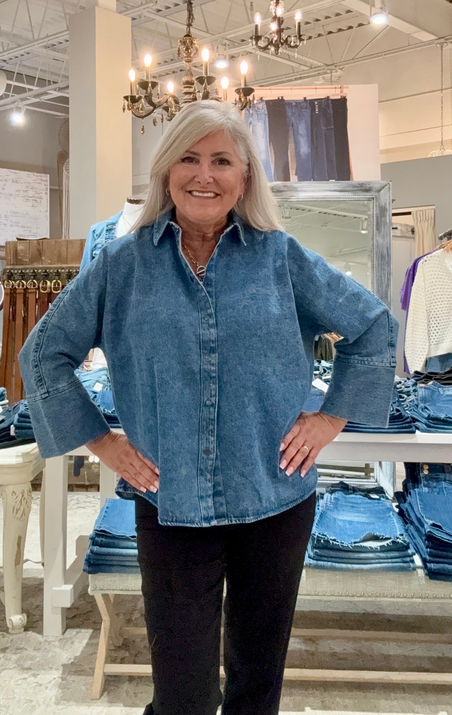 Snap Collared Denim Top