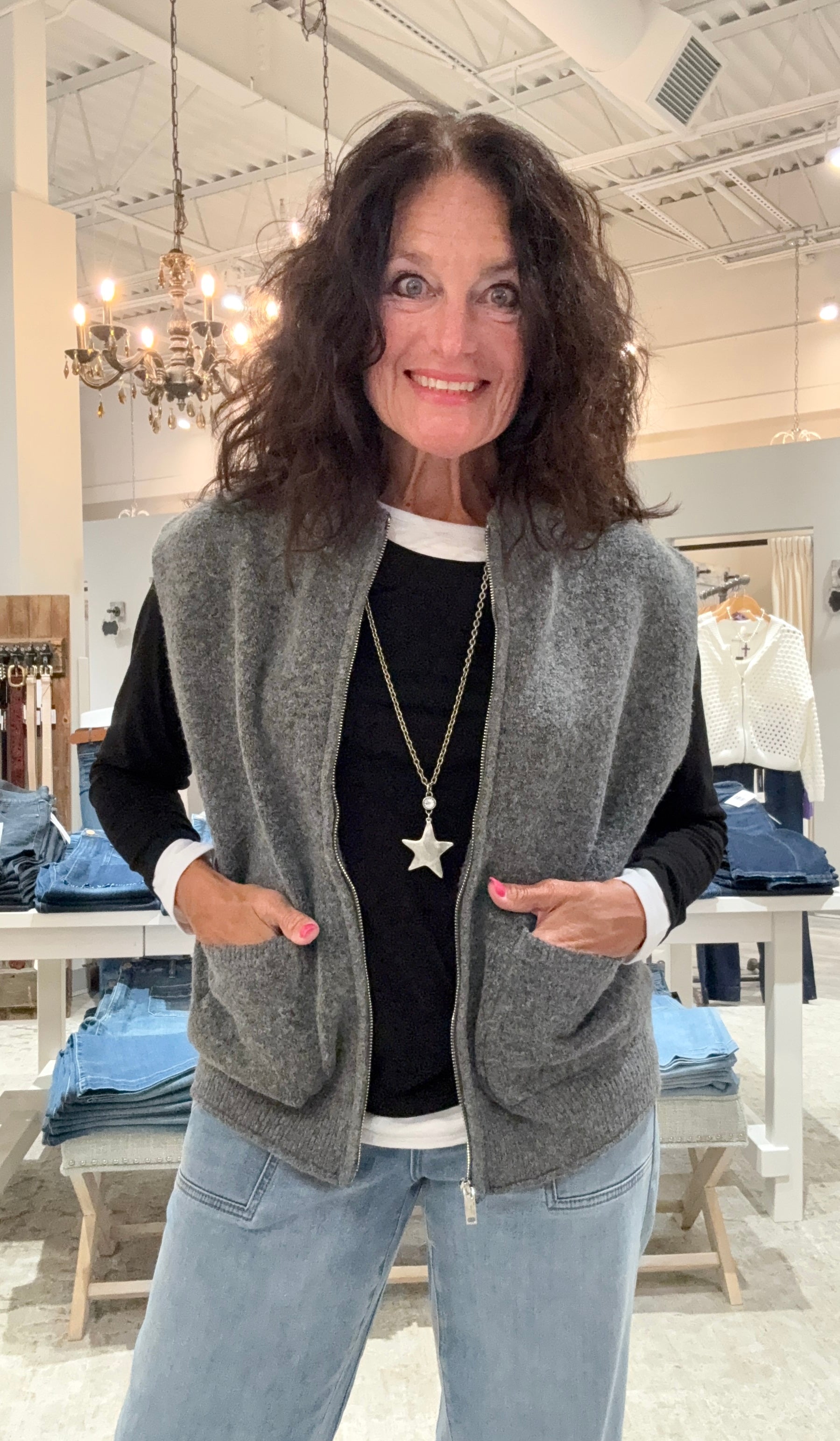 Zip Up Sweater Vest With Patch Pockets