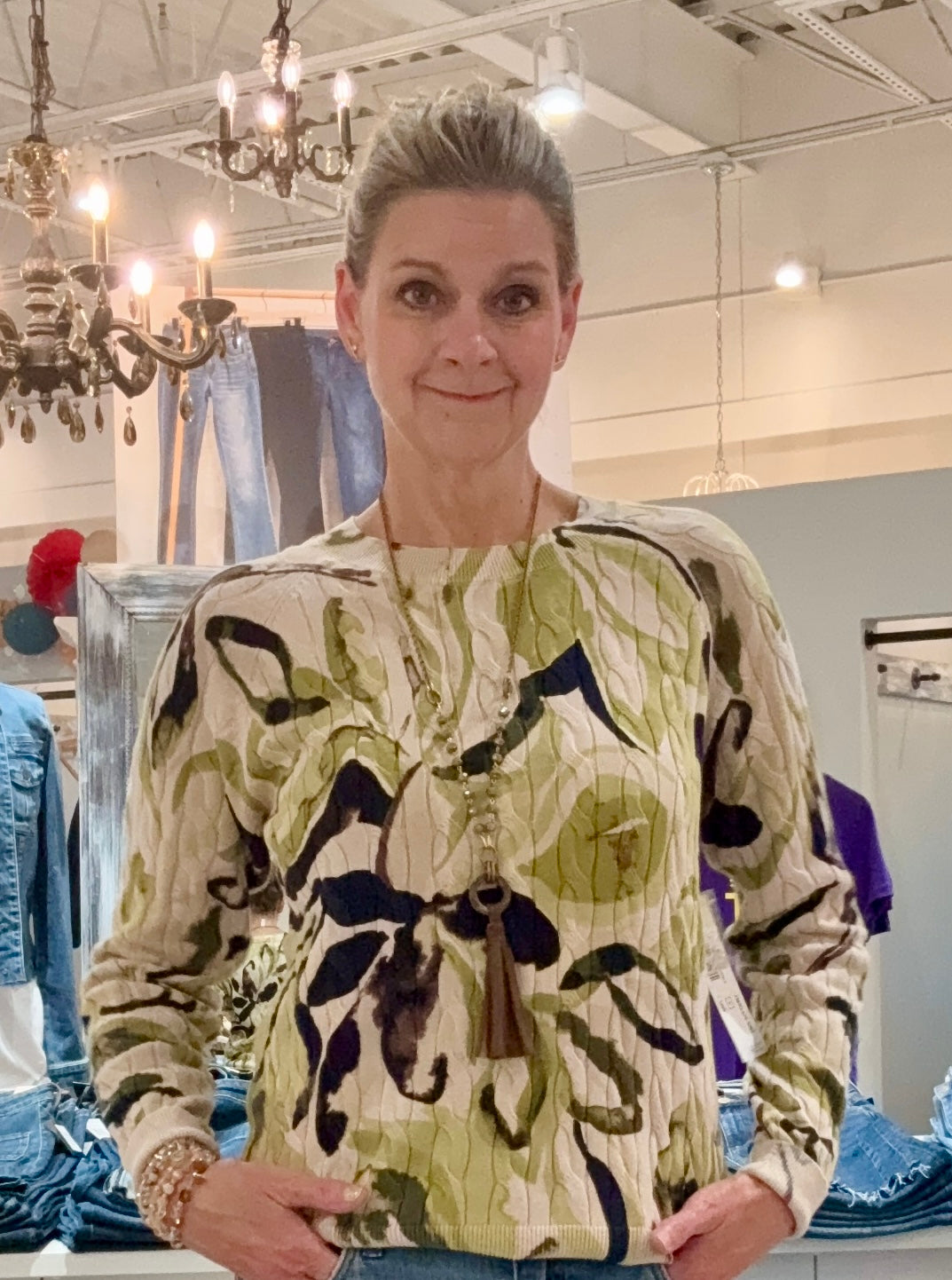 Long Sleeve Crew Neck Sweater- leek