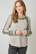 Raglan and Sleeve Trim Detail Sweater-stone