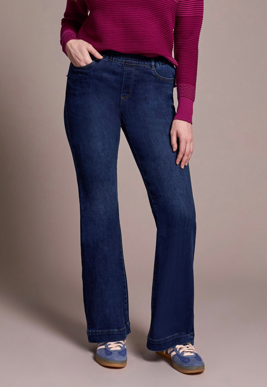 Audrey Pull On Flare Denim- dark night