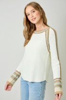Raglan and Sleeve Trim Detail Sweater-ivory