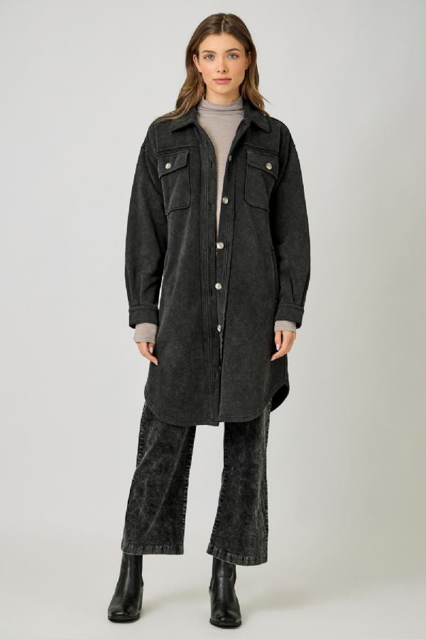 Washed Terry Long Jacket- black