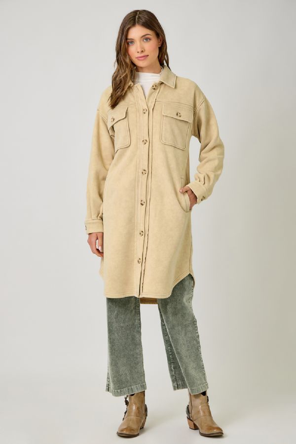 Washed Terry Long Jacket- almond
