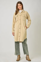 Washed Terry Long Jacket- almond