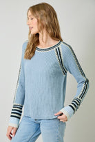 Raglan and Sleeve Trim Detail Sweater-blue