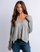 High Low Long Sleeve Button Down Cardigan- grey